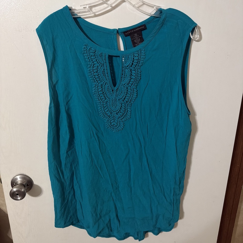 Grace Elements Women's Sleeveless Top Green Size XXL Lace Crochet Front